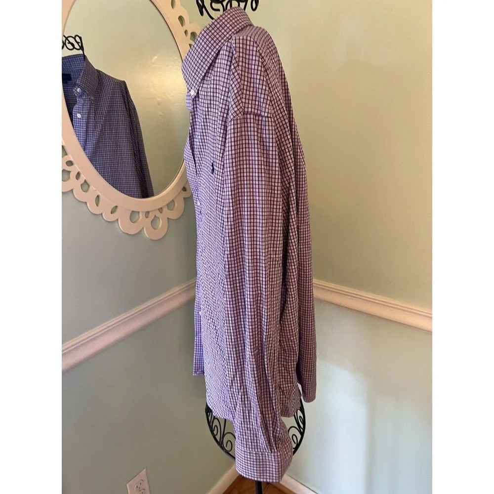 Ralph Lauren Polo‎ PerformanceLong Sleeve Purple White Check Shirt size XL/TG